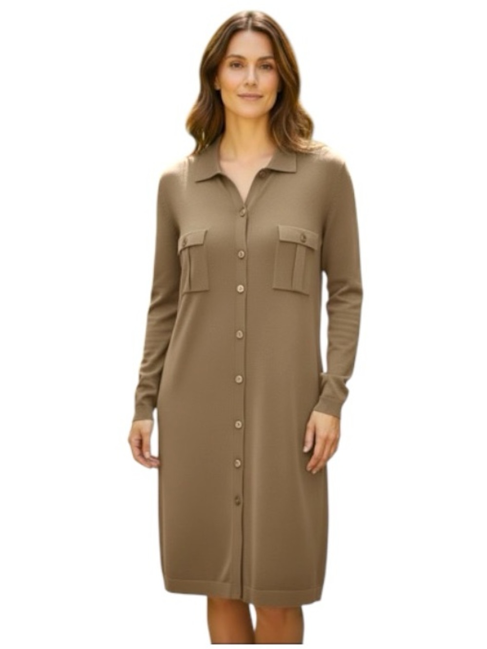 Ana Castro Fine Merino Wool Button Knit Sweater Dress Front Buttons Sz 48 M/L